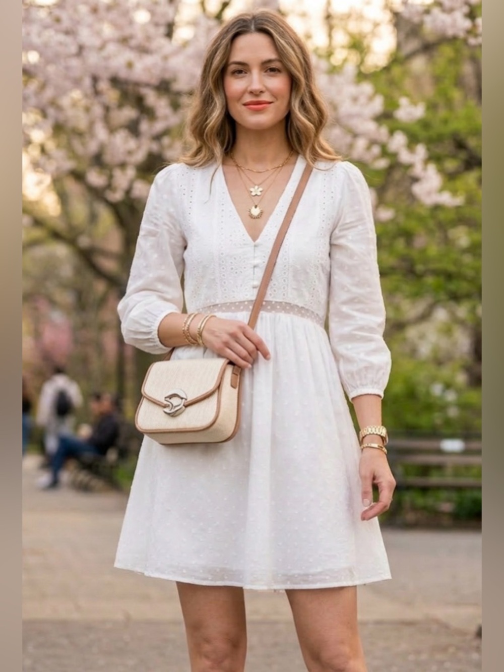 Dex White Cotton Lace Eyelet Mini Dress - Medium | NWT